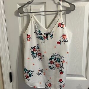 Express Floral Tank Top - White with Red, Peach and Green Accents